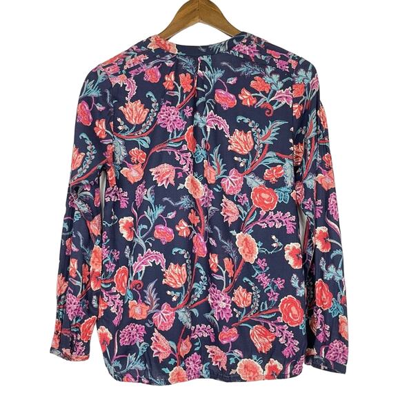 Lucky Brand | Navy Colorful Floral Print Boho Popover Tassels Long Sleeve Top - Picture 3 of 12